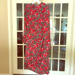 Vintage black, white w red floral design dress